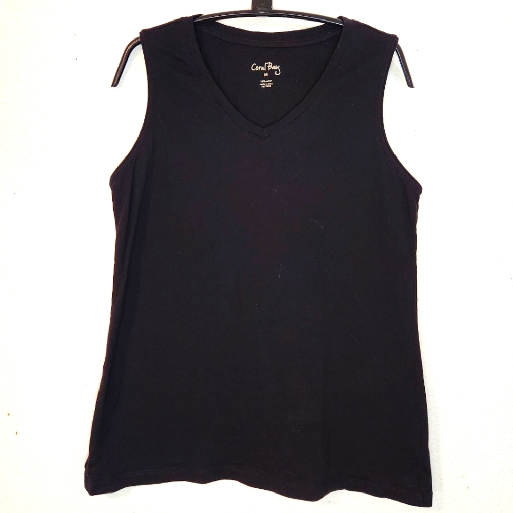 Coral Bay 100% Cotton Black V-Neck Tank Top, Size M